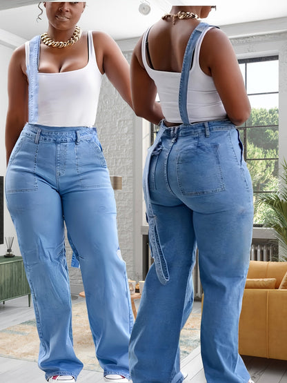 Women's Denim Overalls - Blue Pocket Detail detail view