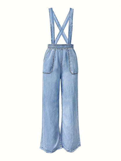 Women's Denim Overalls - Blue Pocket Detail detail view