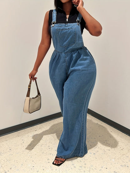 Women's Denim Overalls - Dark Blue Pocket Detail – Blue option – main product image
