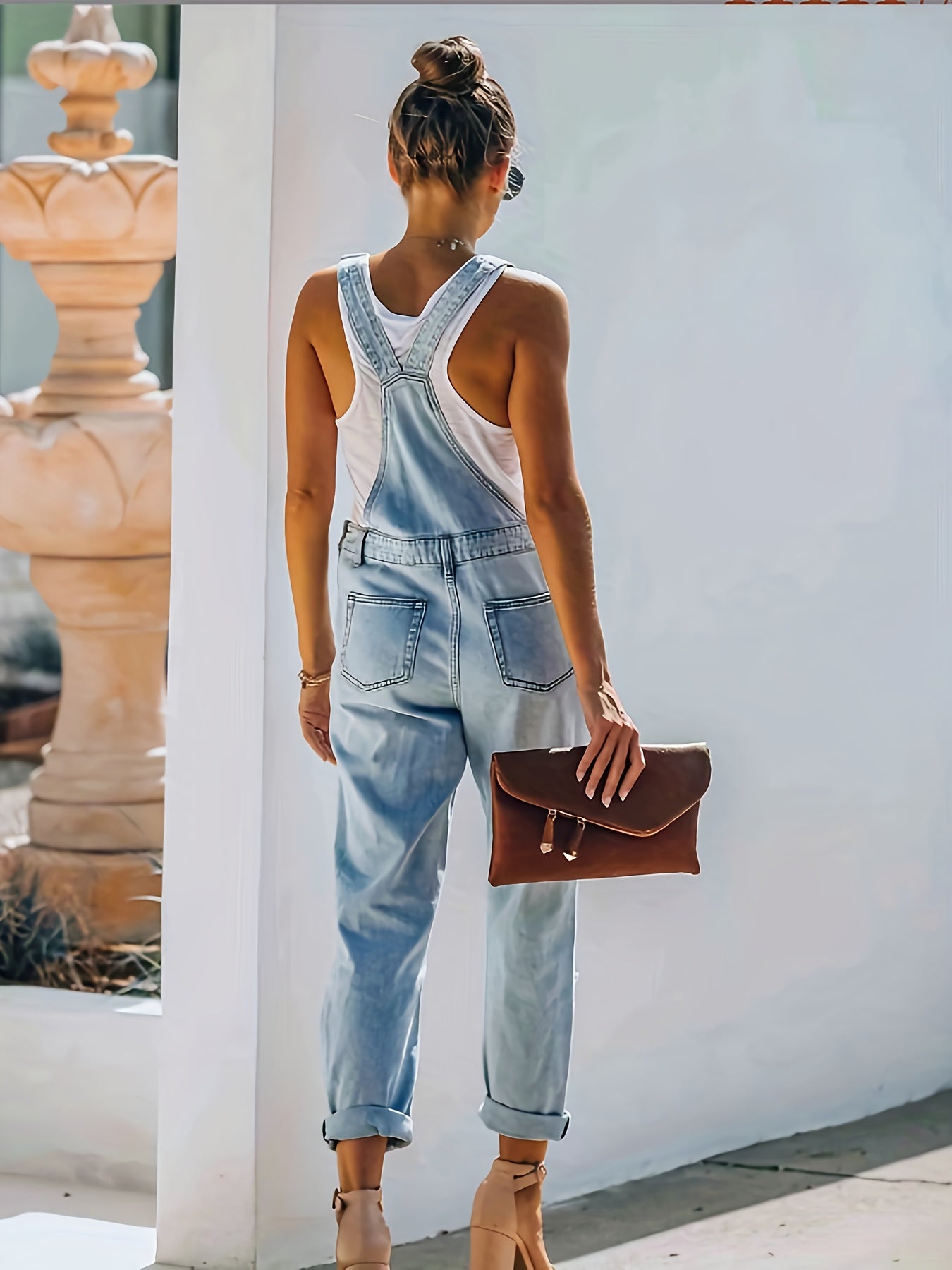 Women's Denim Overalls - Distressed Detail Regular Fit detail view