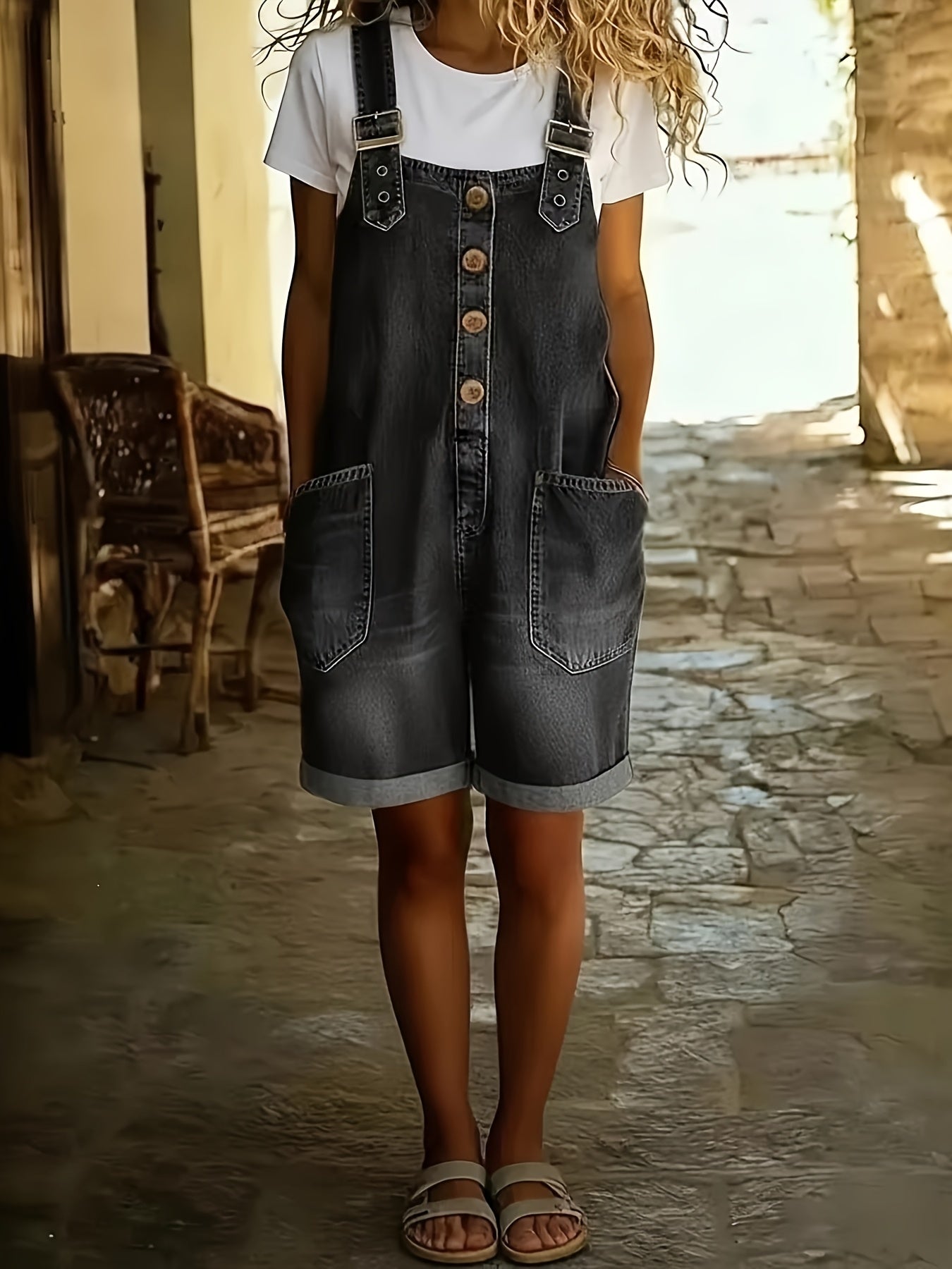 Women's Denim Overalls - Full Length – Black option – view 4