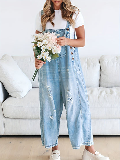 Women's Denim Overalls - Full Length Distressed Detail – view 2