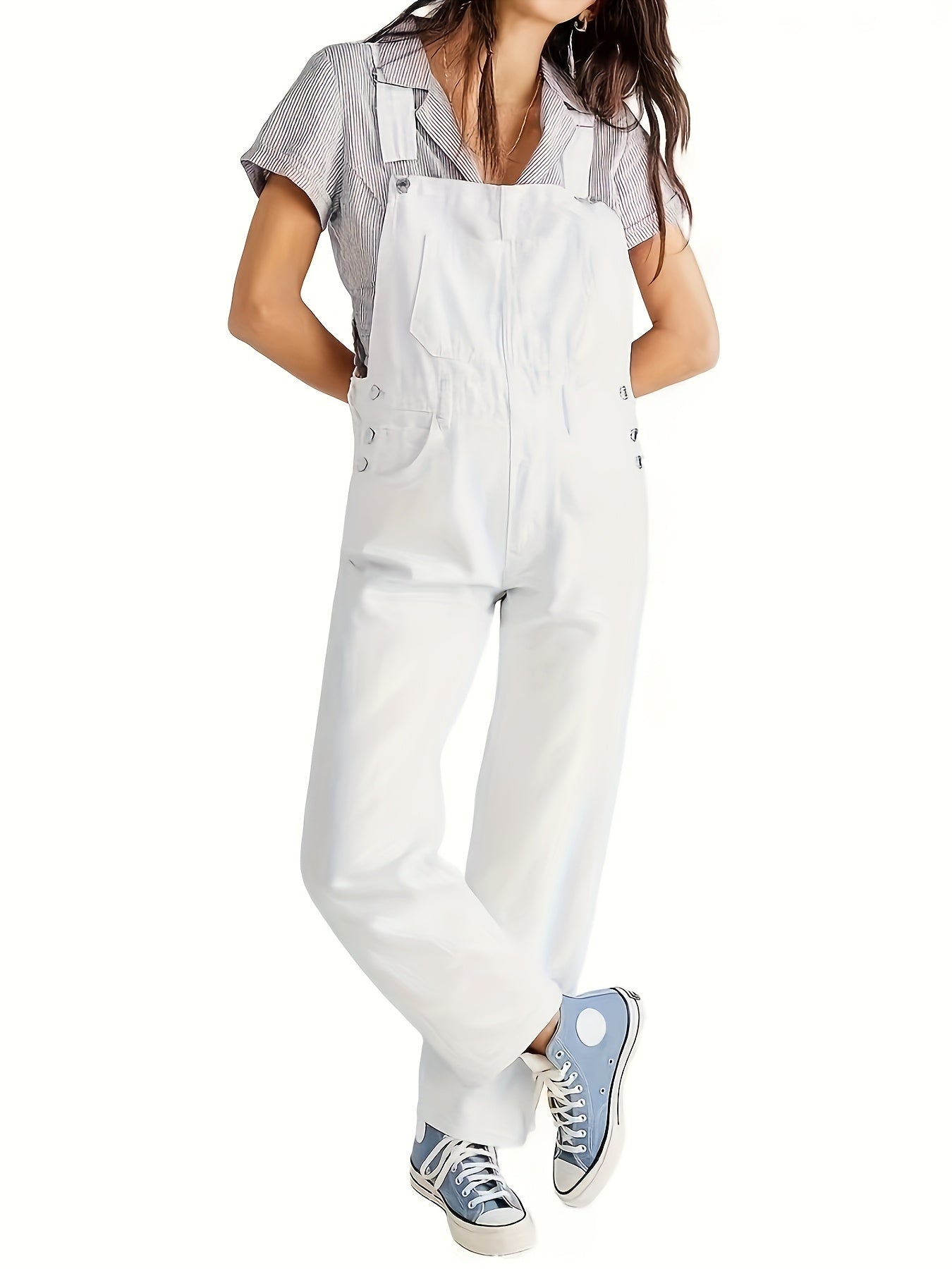 Women's Denim Overalls - Pocket Detail Relaxed detail view