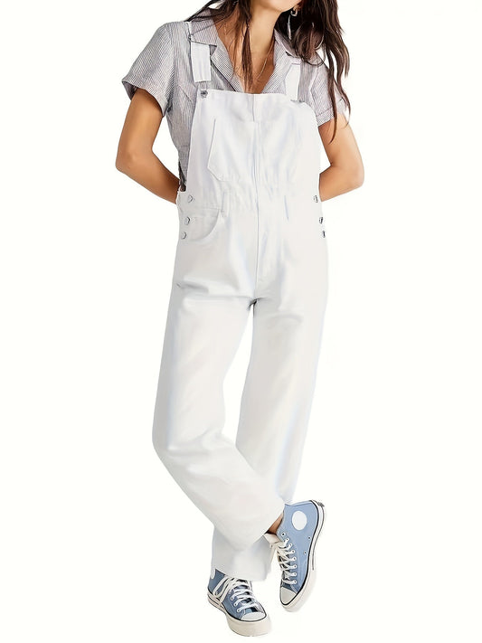 Women's Denim Overalls - Pocket Detail Relaxed detail view