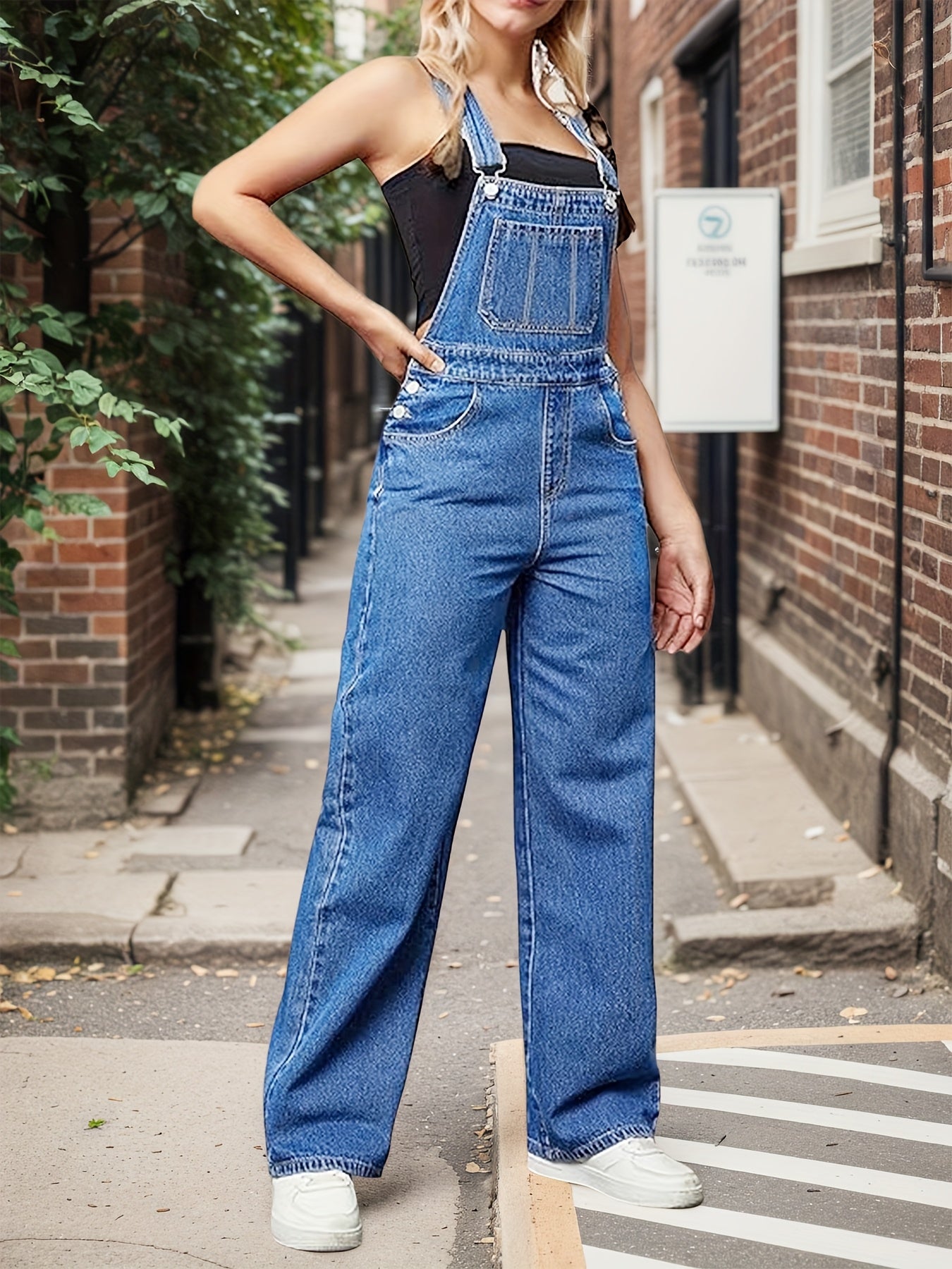 Women's Denim Overalls - Short Leg Distressed Detail 2 detail view