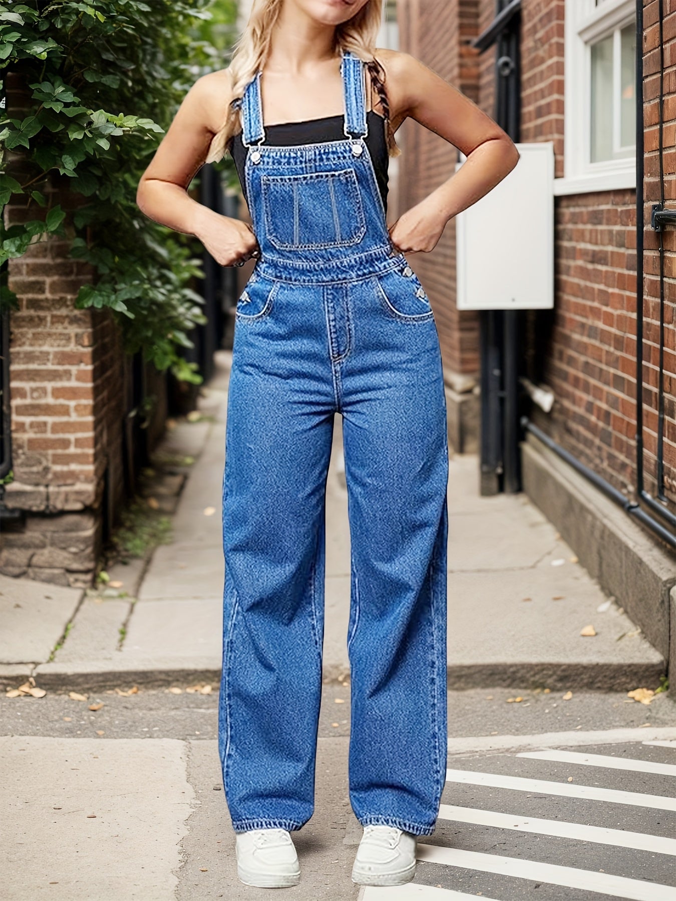 Women's Denim Overalls - Short Leg Distressed Detail 2 detail view