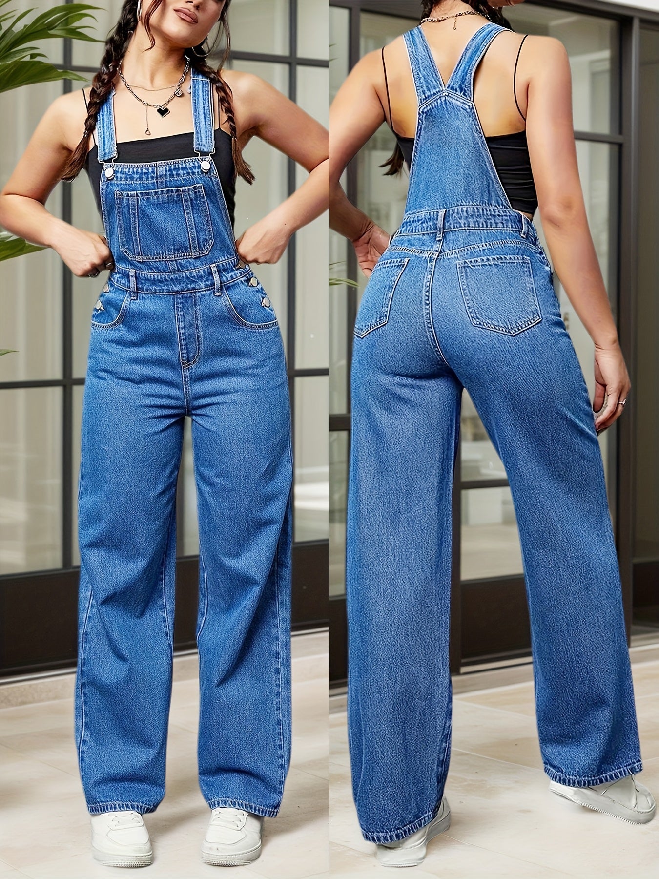 Women's Denim Overalls - Short Leg Pocket Detail detail view