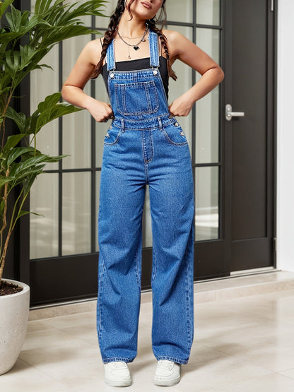 Women's Denim Overalls - Short Leg Pocket Detail – Blue option – main product image
