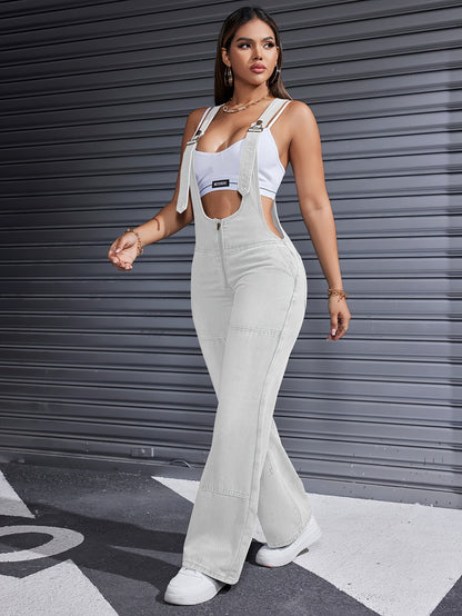 Women's Denim Overalls - Wide Leg detail view