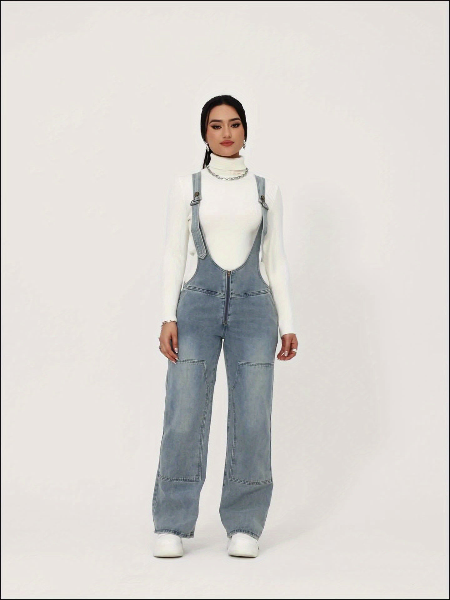 Women's Denim Overalls - Wide Leg detail view