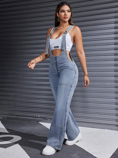 Women's Denim Overalls - Wide Leg detail view