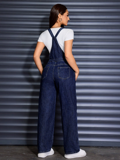 Women's Denim Overalls - Wide Leg Easy Styling 2 detail view