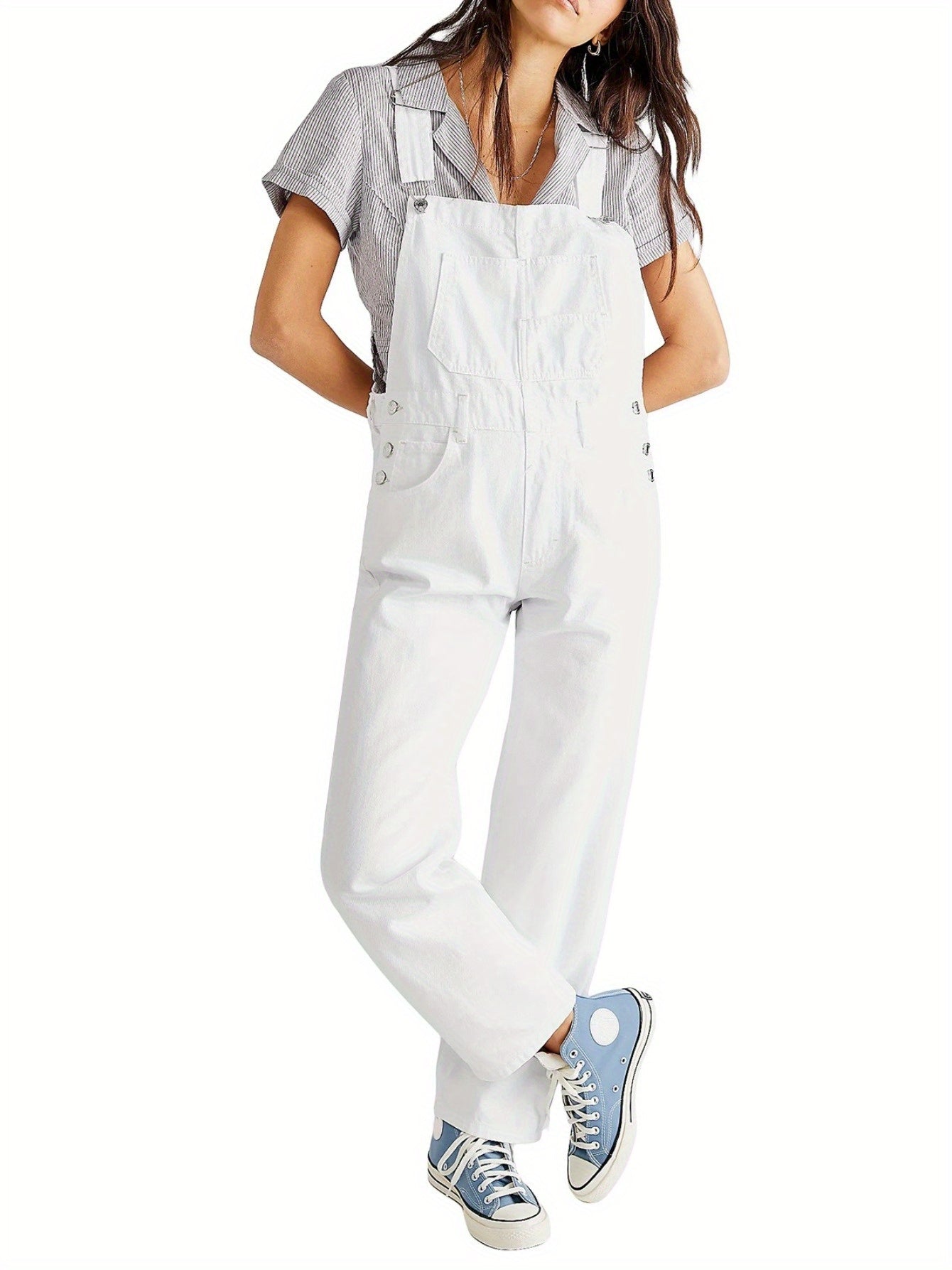 Women's Denim Overalls - Wide Leg Pocket Detail detail view