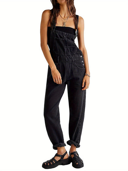 Women's Denim Overalls - Wide Leg Pocket Detail detail view