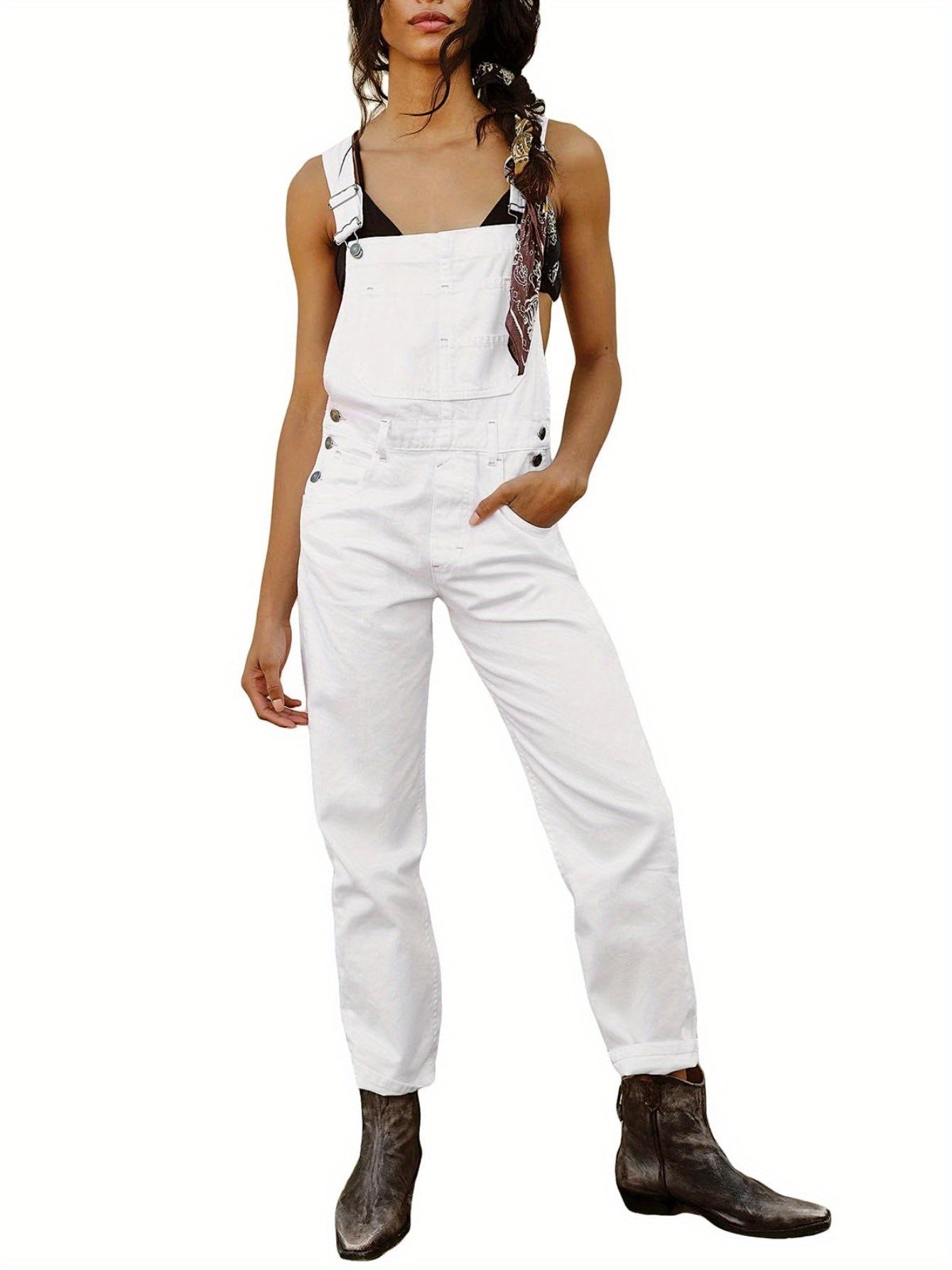Women's Denim Overalls - Wide Leg Pocket Detail detail view