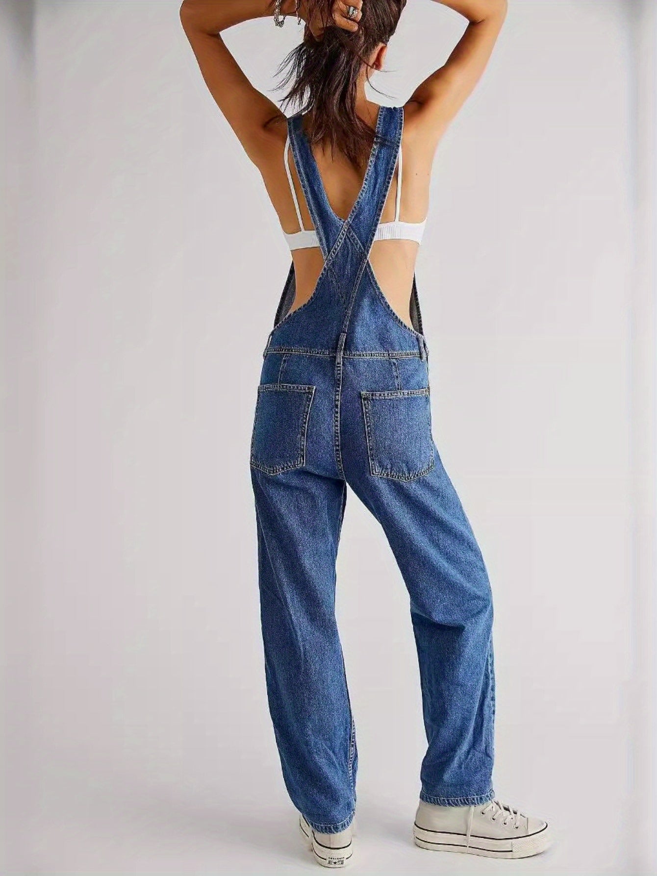 Women's Denim Overalls - Wide Leg Pocket Detail – Blue option – view 4