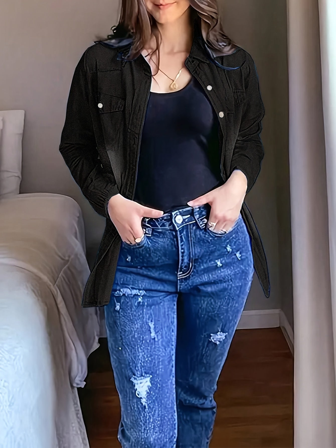 Women's Denim Shirt - Western Button-Up detail view