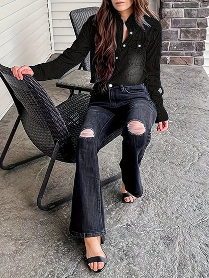 Women's Denim Shirt - Western Button-Up detail view
