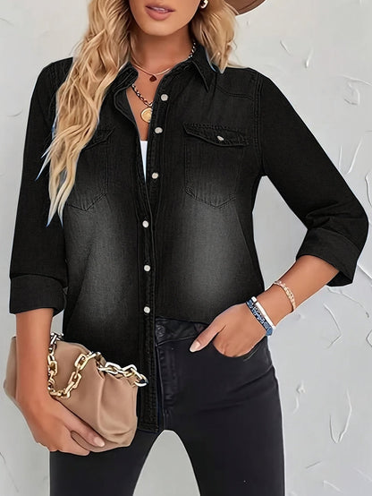 Women's Denim Shirt - Western Button-Up detail view