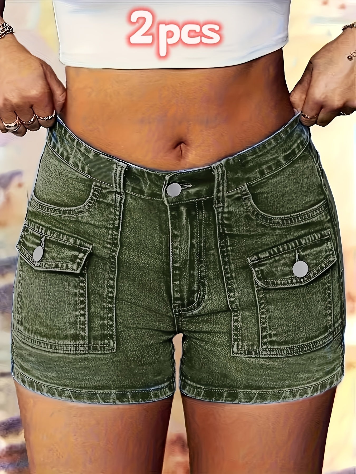 Women's Denim Shorts - 2-Pack Pockets detail view