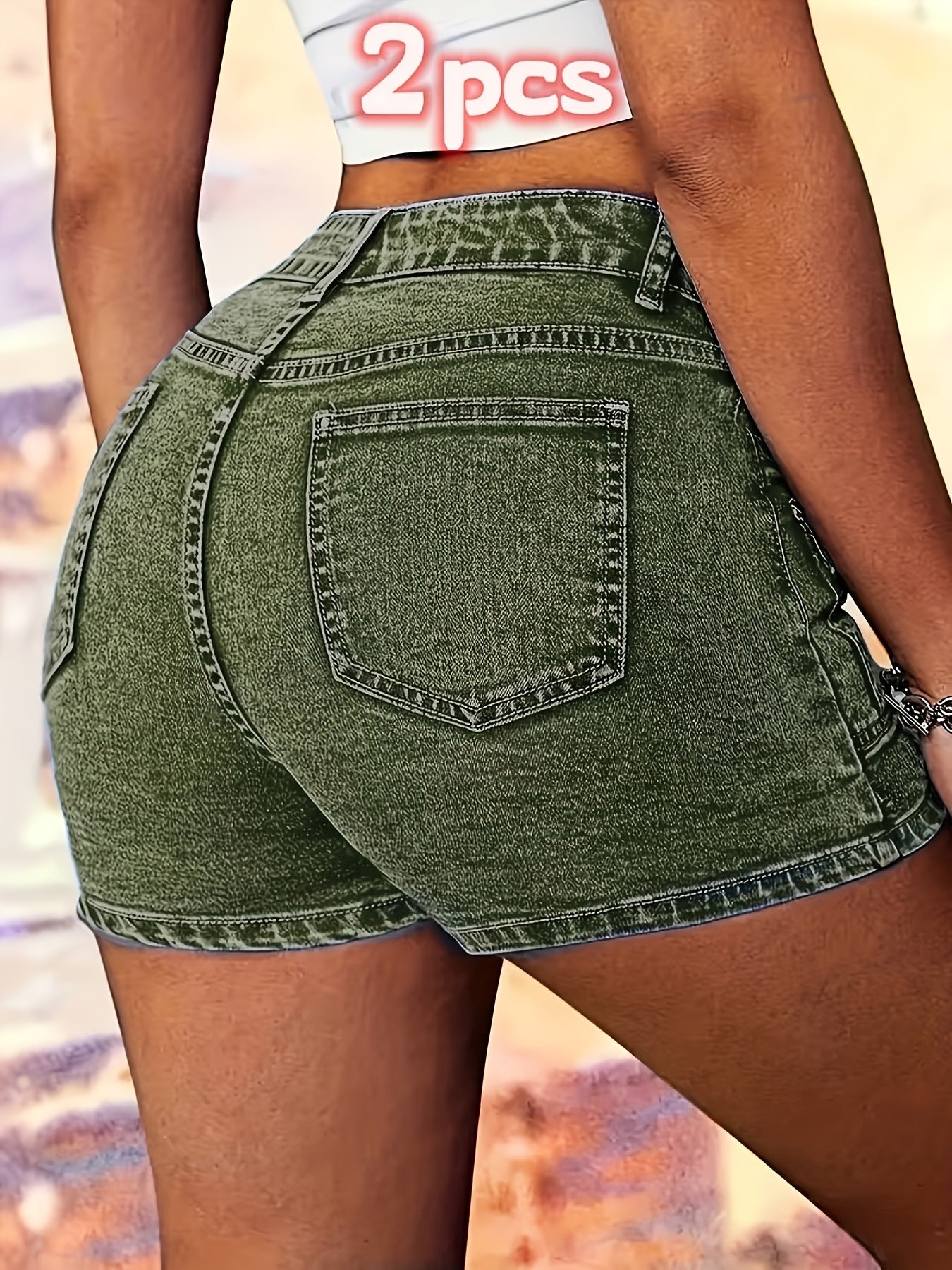 Women's Denim Shorts - 2-Pack Pockets detail view