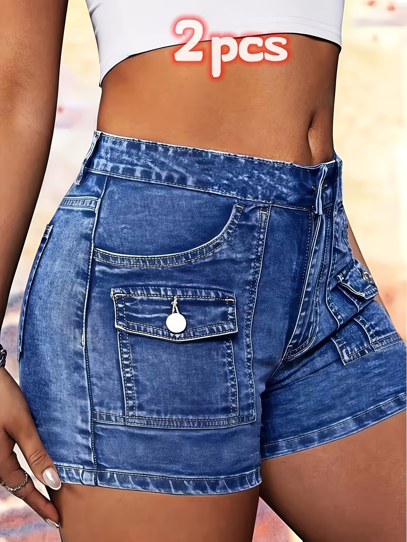 Women's Denim Shorts - 2-Pack Pockets detail view