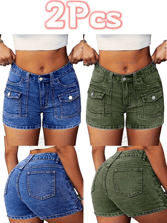 Women's Denim Shorts - 2-Pack Pockets – Green option – main product image