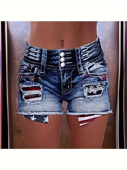 Women's Denim Shorts - Blue Distressed detail view
