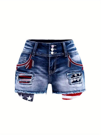 Women's Denim Shorts - Blue Distressed detail view