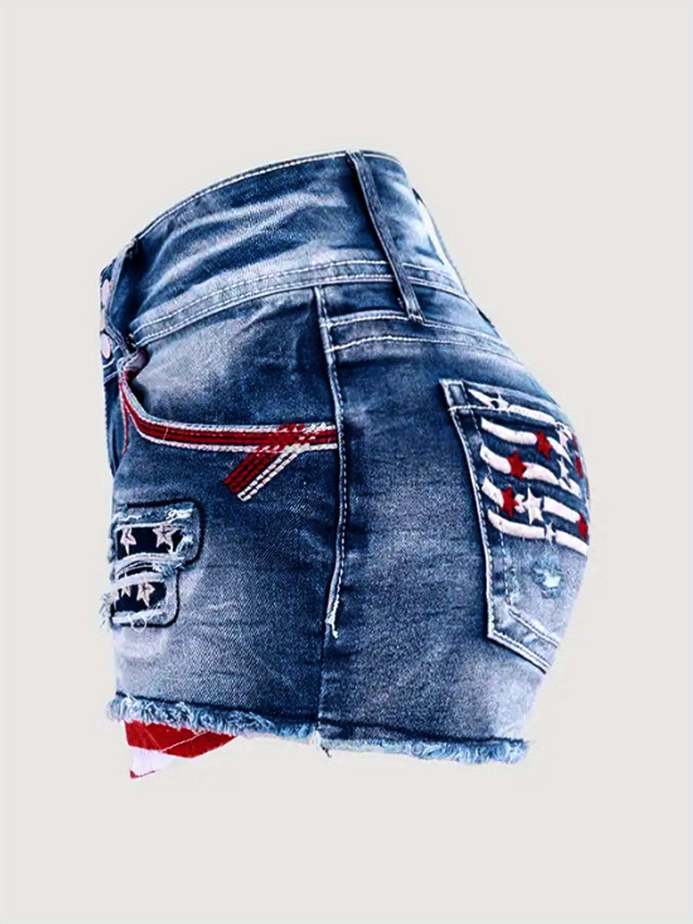 Women's Denim Shorts - Blue Distressed detail view