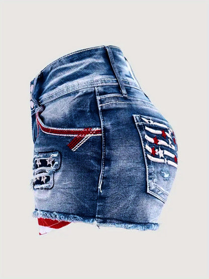 Women's Denim Shorts - Blue Distressed detail view