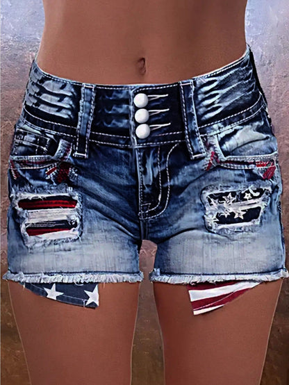 Women's Denim Shorts - Blue Distressed detail view