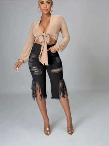 Women's Denim Shorts - Distressed Active detail view