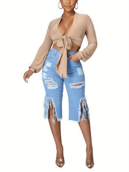 Women's Denim Shorts - Distressed Active detail view