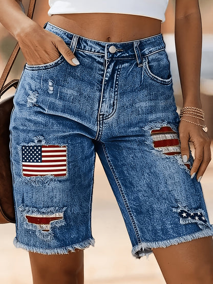 Women's Denim Shorts - Distressed – Medium Blue detail view