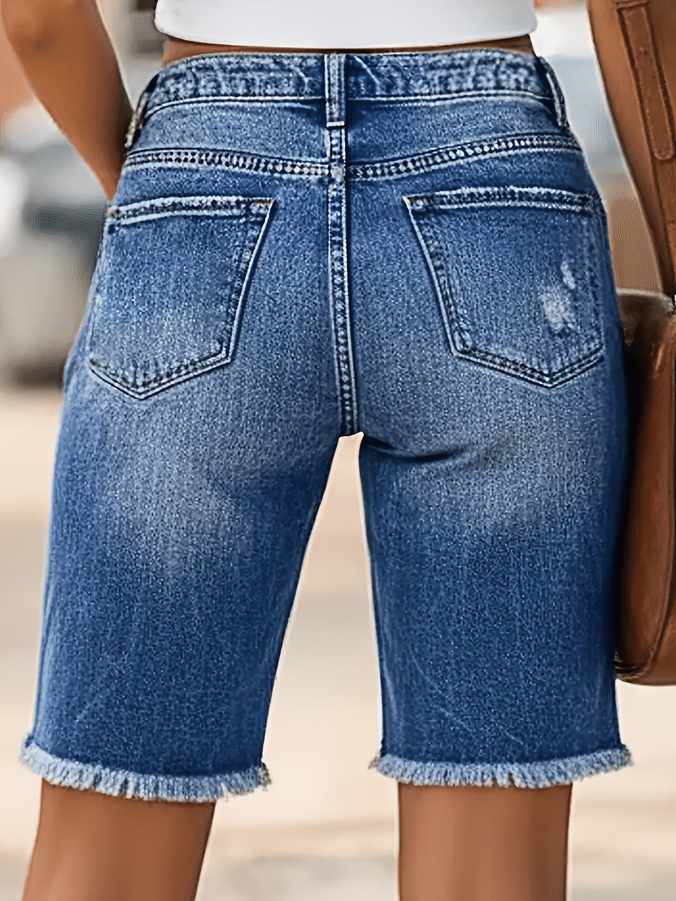 Women's Denim Shorts - Distressed – Medium Blue detail view