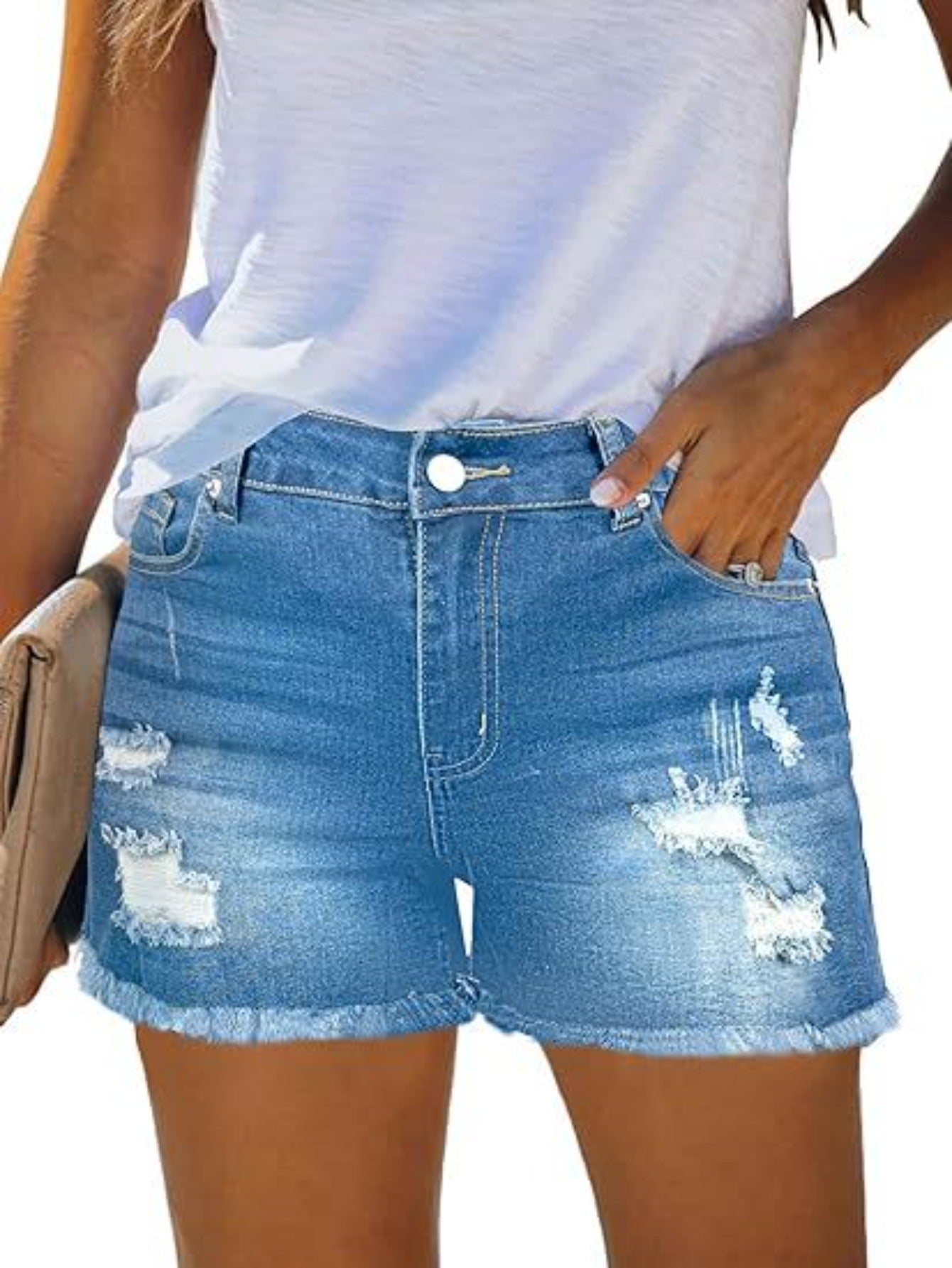 Women's Denim Shorts - Distressed – Navy Color detail view