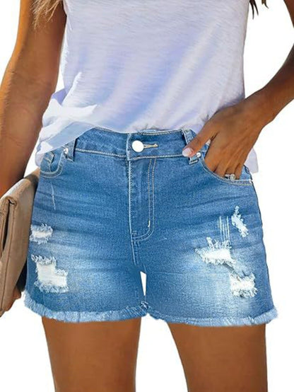Women's Denim Shorts - Distressed – Navy Color detail view