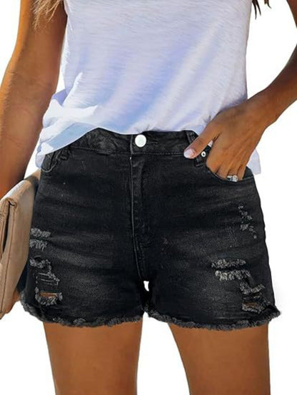 Women's Denim Shorts - Distressed – Navy Color detail view