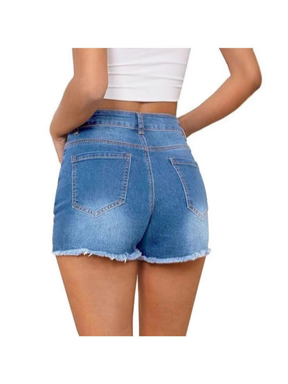Women's Denim Shorts - Distressed – Navy Color detail view