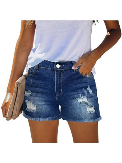 Women's Denim Shorts - Distressed – Navy Color detail view