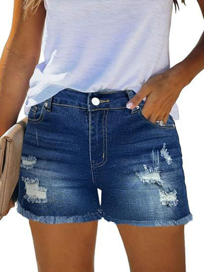 Women's Denim Shorts - Distressed – Navy Color – Navy option – main product image