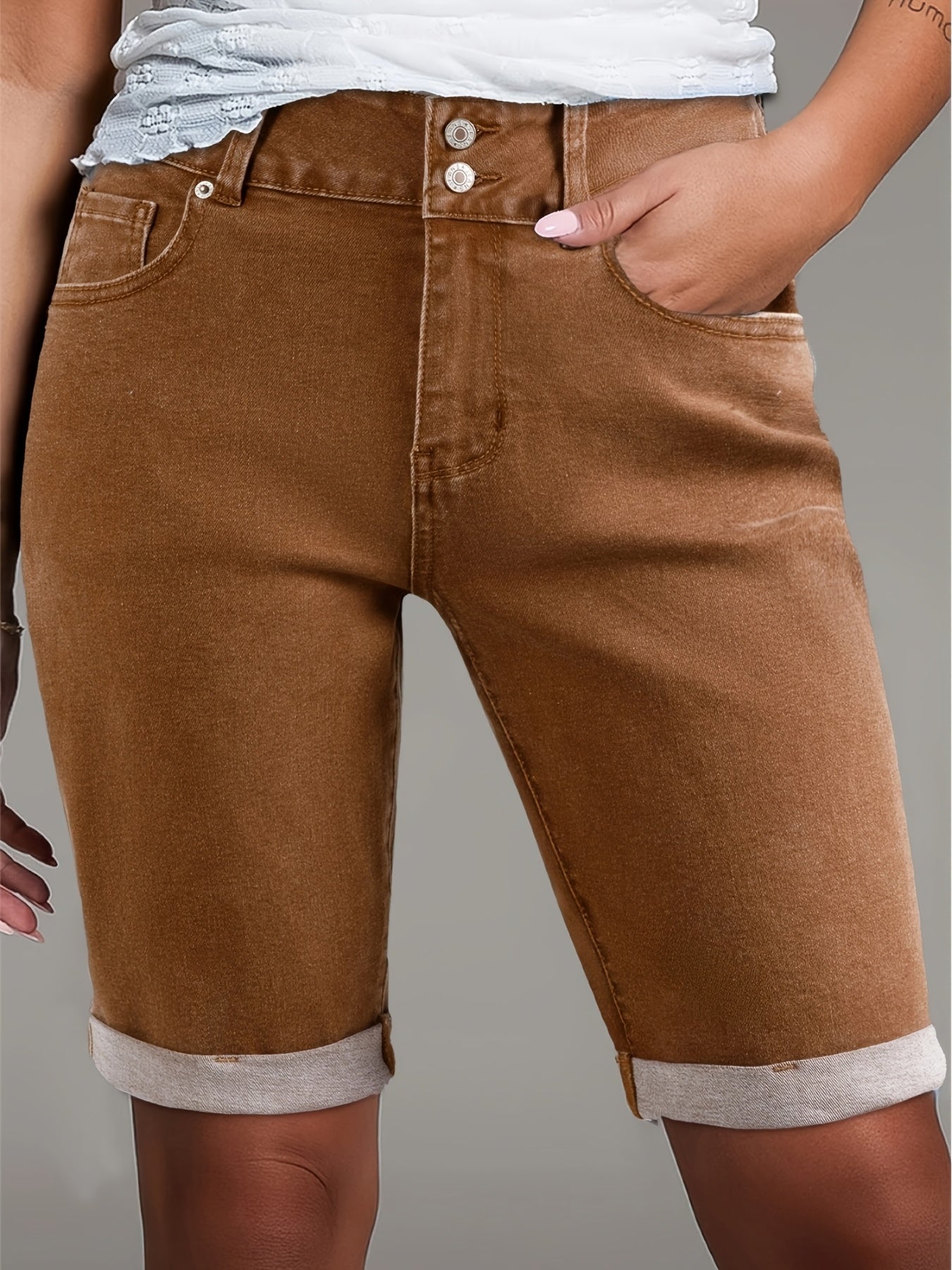 Women's Denim Shorts - Distressed Regular Fit detail view