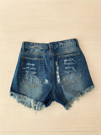 Women's Denim Shorts - Distressed With Pockets – Regular Fit detail view