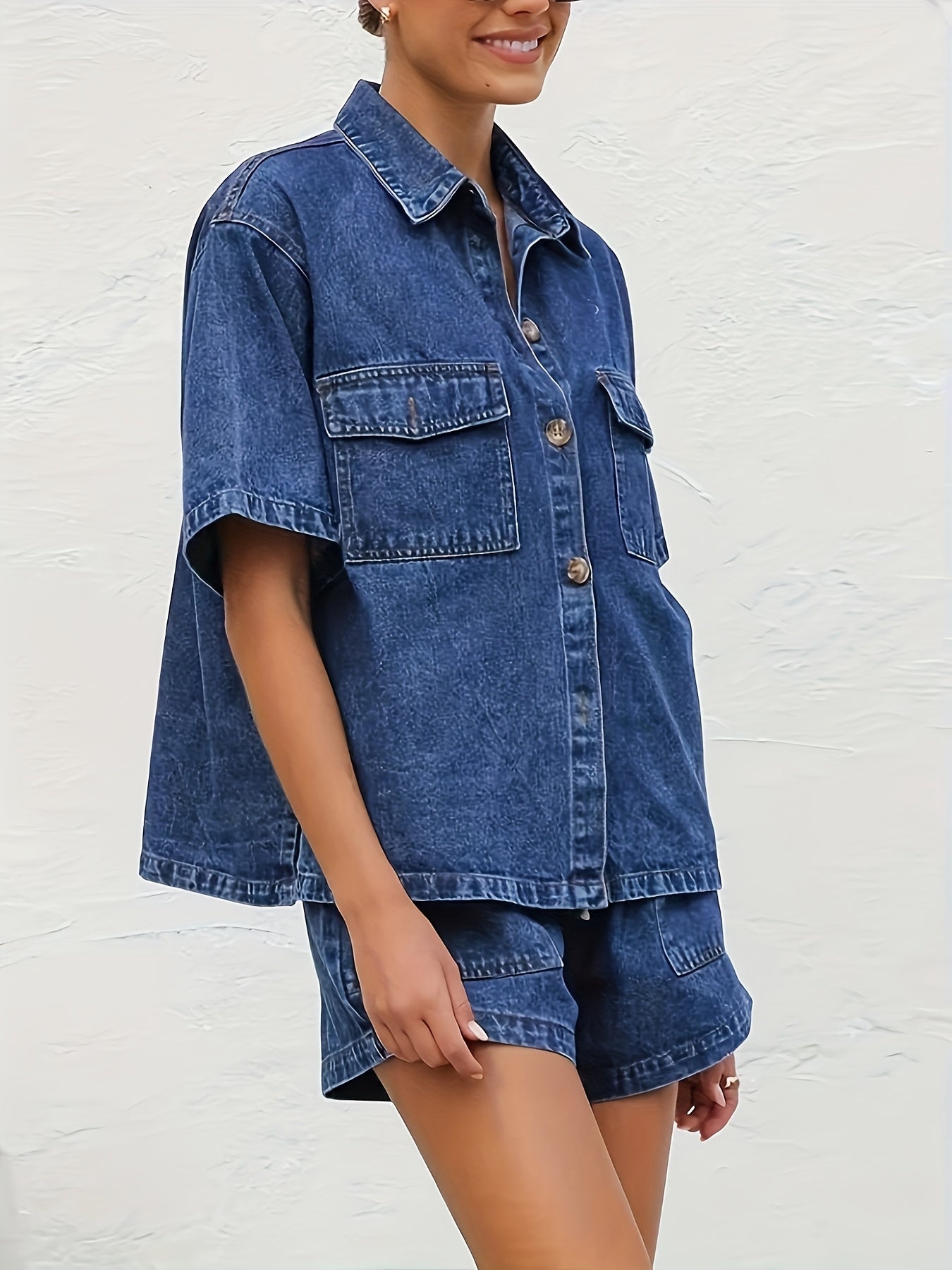 Women's Denim Shorts - Drawstring Waist – Blue detail view