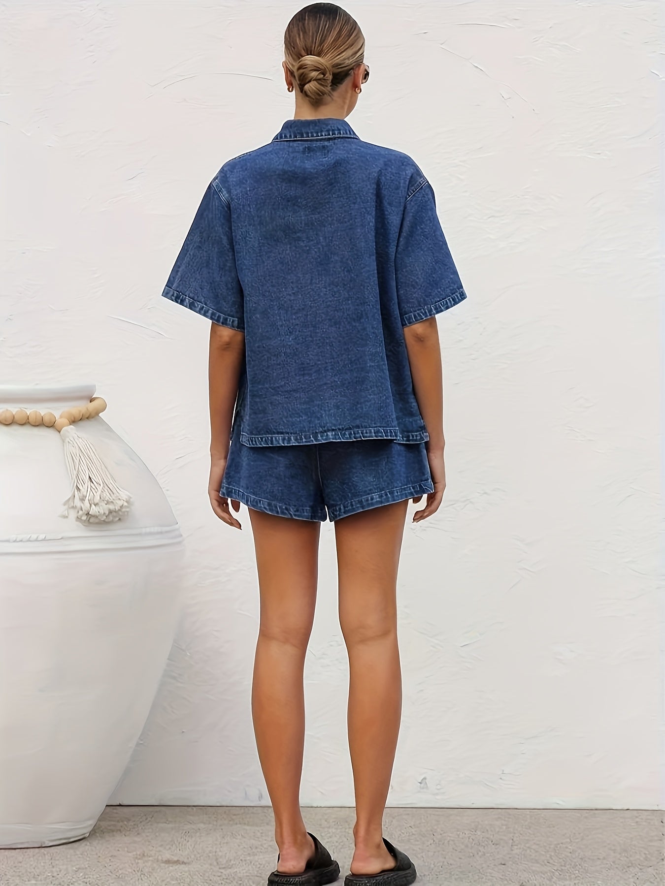 Women's Denim Shorts - Drawstring Waist – Blue detail view