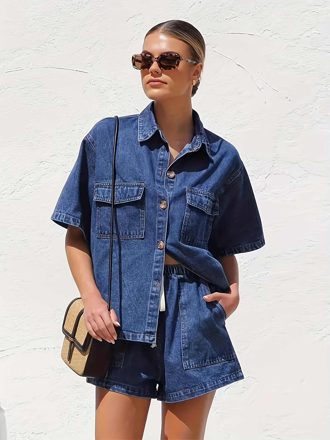 Women's Denim Shorts - Drawstring Waist – Blue – Blue option – main product image
