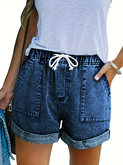Women's Denim Shorts - Drawstring Waist – Sky Blue detail view