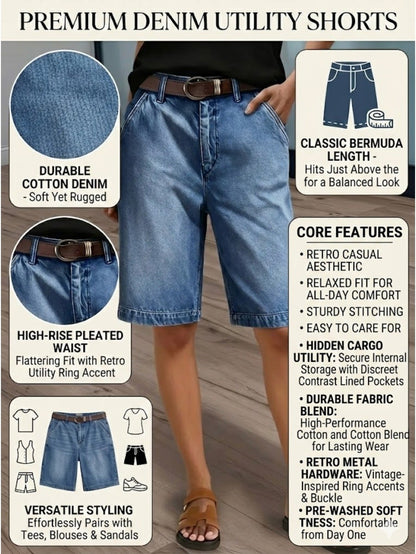 Women's Denim Shorts - Multi Pocket – Blue detail view