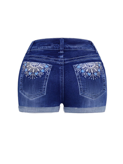 Women's Denim Shorts - Multi Pocket – Navy Color detail view